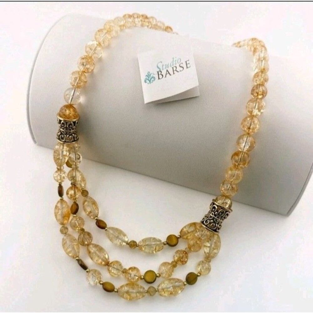 Studio Barse Necklace Beaded Tigers Eye Multi Strand Bronze HSN Gem Gold Tone